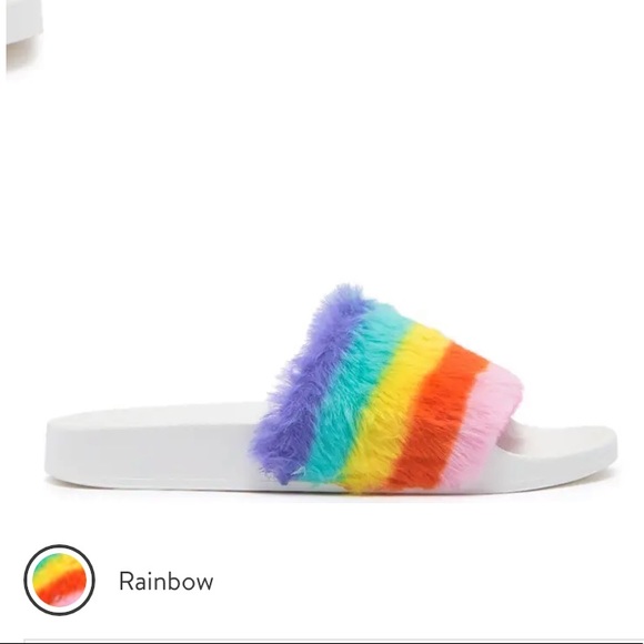 NEW Steve Madden rainbow fuzzy slides /sandals - Picture 3 of 9